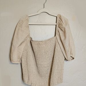 Abercrombie Beige Dot Smocked Puff Sleeve Top Size XL